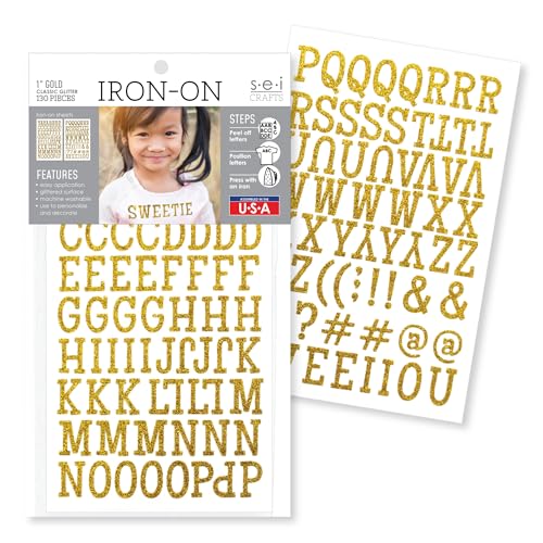 S·E·I 2,5 cm T-Shirt Buchstaben zum Aufbügeln, klassische Glitzer-Buchstaben Wärmeübertragung, Gold, 130 Stück S·E·I 2,5 cm T-Shirt Buchstaben zum Aufbügeln, klassische Glitzer-Buchstaben Wärmeübertragung, Gold, 130 Stück von S·E·I