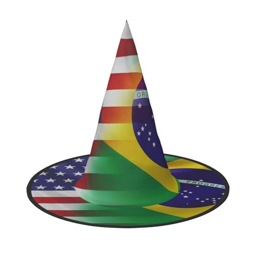 SAAKE Amerikanische und brasilianische Flaggen Druck Karneval Halloween Hexenhut Faltbare Dekoration Party Zubehör Mottopartys Cosplay von SAAKE