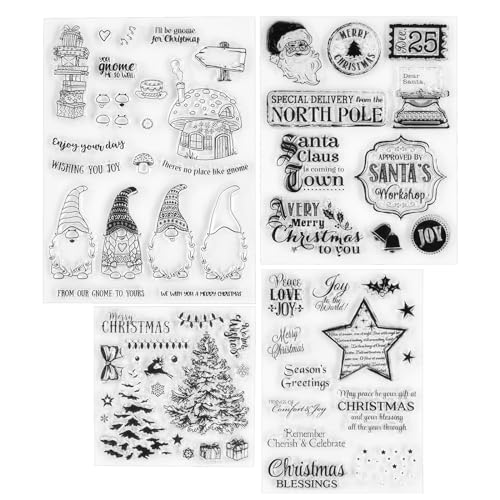 Silikonstempel Weihnachten, 4 Blätter Clear Stamp Weihnachten, Silikonstempel Winter, Frohe Weihnachten Stempel, Silikonstempel Set, DIY Scrapbooking für Weihnachtskarten (A) von SABVITA