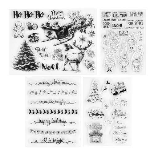 Silikonstempel Weihnachten, 4 Blätter Clear Stamp Weihnachten, Silikonstempel Winter, Frohe Weihnachten Stempel, Silikonstempel Set, DIY Scrapbooking für Weihnachtskarten (B) von SABVITA