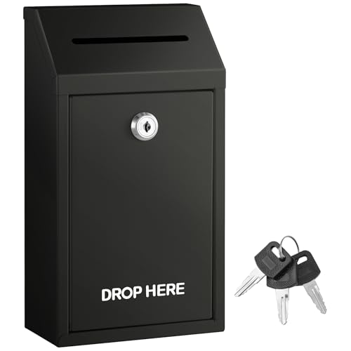 Safe Locking Metal Money Cash Drop Box with Wall Mount | Spenden-Sammelbox mit vorgebohrten Löchern und großem Schlitz für Münzen, Rechnungen, Schecks | für Selbstbedienung, Zuhause, Büro von SACREDAY