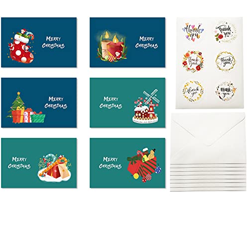 Weihnachtskarten Set mit Umschlägen und Aufkleber, 18 Stücke Weihnachten Geschenk Bausatz, Klappkarten Grußkarten Blanko Senden Sie Frohe Weihnachtsgrüße von SAEEKO