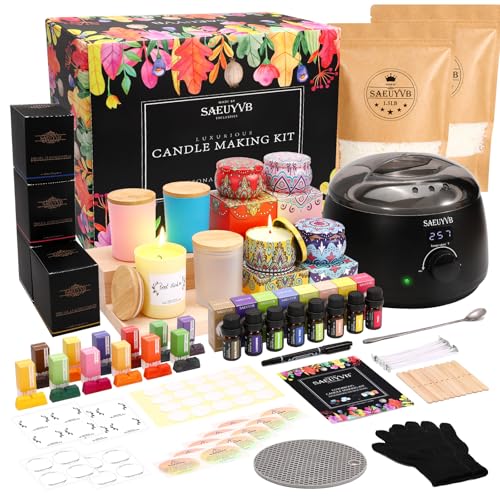 SAEUYVB Kerzenherstellungs-Set – Kerzenherstellungs-Set für Erwachsene – Kerzenherstellungs-Set mit heißer Platte – komplettes Set zur Kerzenherstellung – DIY-Starter-Soja-Kerzenherstellungs-Set – perfekt als Heimdekoration von SAEUYVB