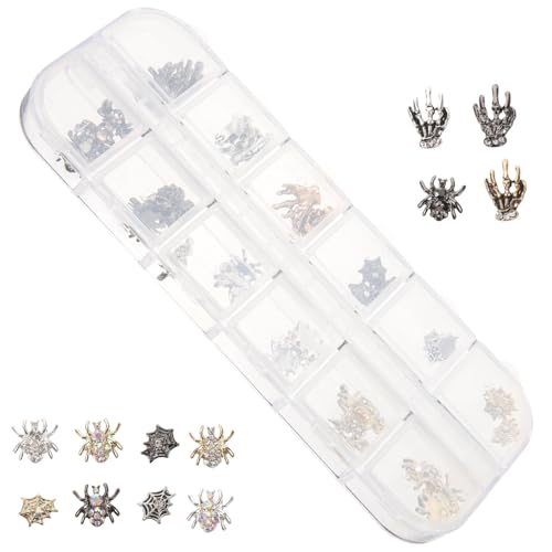 SAFIGLE 1 Schachtel Gothic Nail Charms Halloween Nagelverzierungen aus Metall Spinnen und Skelett Motive Teiliges für Diy Nageldesign Geeignet für Akryl Natur und Kunstnägel SAFIGLE 1 Schachtel Gothic Nail Charms Halloween Nagelverzierungen aus Metall Spinnen und Skelett Motive Teiliges für Diy Nageldesign Geeignet für Akryl Natur und Kunstnägel von SAFIGLE