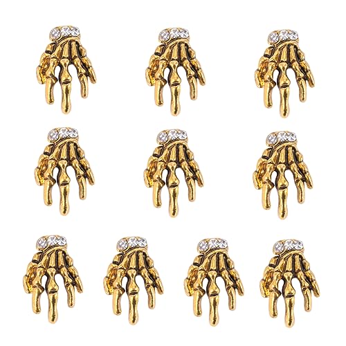 SAFIGLE 10 Stück Teiliges DIY Manicure Nageldekor aus Legierungs Skeletthand Handliche Nail Art Accessoires Einfach Anzubringen für Natürliche und Künstliche Nägel Halloween Deko von SAFIGLE