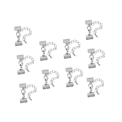 SAFIGLE 10 Stück Teiliges Plated Ribbon Ends mit Texturierten Crimp End Clamps Eisenkette und Karabinerverschluss Schmuckverschluss für DIY Halsketten Armbänder Lederband und Paracord von SAFIGLE