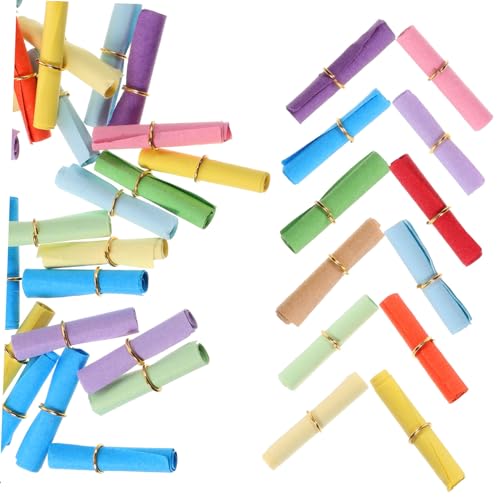 SAFIGLE 100 Stück Bunte Mini papierrollen mit Goldenem Metallring Beschreibbare Wunschzettel für Papier für DIY Wunschflaschen Dekorative Botschaften und Briefe von SAFIGLE