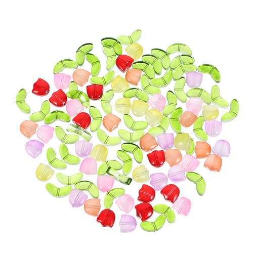 SAFIGLE 100 Stück Teiliges Bunte Lose Schmuckperlen für DIY Armbänder Basteln Glatte Farbige Glasperlen Tulpenblüten und Mix Kreative Handwerksmaterialien für Schmuckherstellung von SAFIGLE