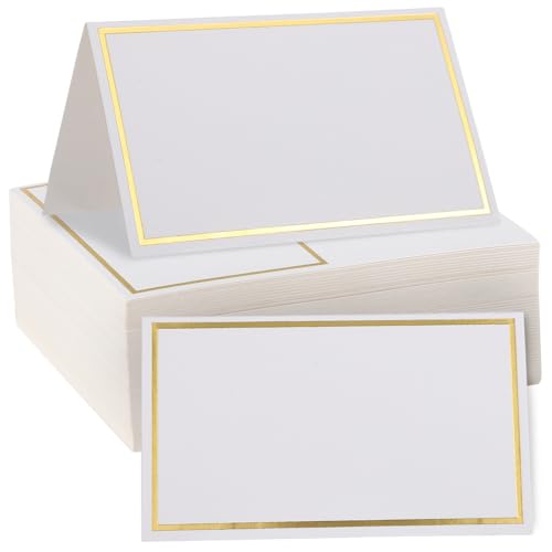 SAFIGLE 100 Stück Tischkarten mit Goldprägung Faltbare Blanko Platzkarten für Hochzeit Geburtstag Party Vielseitig Verwendbar als Namenskarten und Sitzkarten Elegante Tischdekoration von SAFIGLE