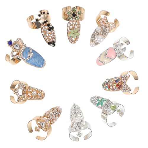 SAFIGLE 10Stücke Teiliges Fingernagel Ringe Strass für Damen Verstellbare Knöchelringe Stilvolle Nagelring Dekoration Modischer Fingerspitzenring für von SAFIGLE