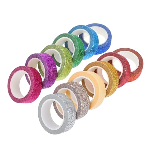 SAFIGLE 12 Rollen Glitzer Washi Tape Buntes Dekoratives Klebeband DIY Papier Basteln Scrapbooking Planer Journal Masking Tape Rainbowfarben Langlebig und Einfach zu Verwenden von SAFIGLE