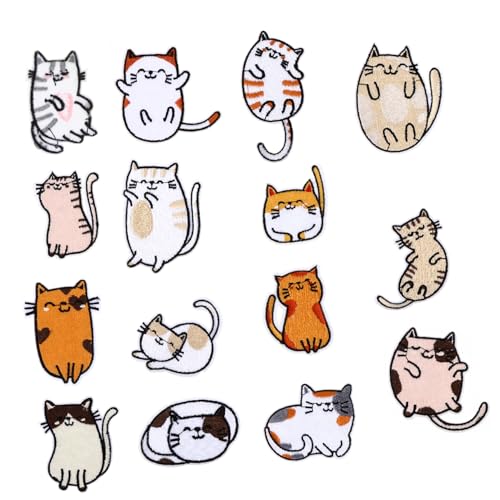 SAFIGLE 15 Stück Teiliges Katzen aufbügel patches zum Aufnähen Süße Bestickte Applikationen für DIY Kleidung Taschen und Handwerk Langlebige Textur Klare Muster zur Individuellen von SAFIGLE