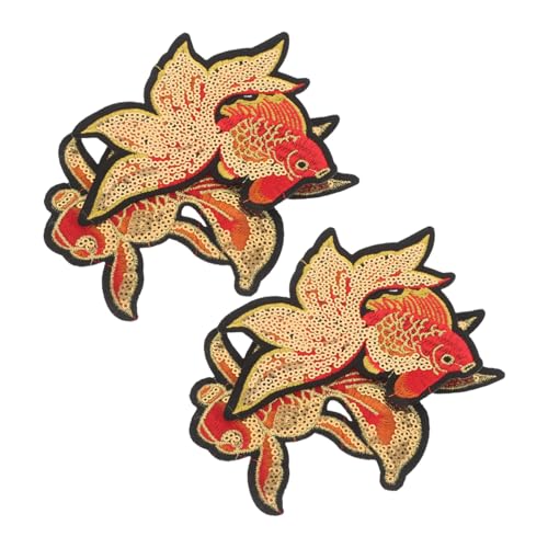 SAFIGLE 2 Paare Koi Bestickte Patches mit Pailletten Aufbügelbare Applikationen für Kleidung Diy Reparatur Glücksbringer für Taschen Hosen Rucksäcke von SAFIGLE
