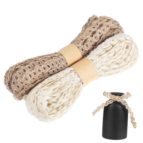 SAFIGLE 2 Rollen Jute Geschenkband Dünnes Natur Burlap Ribbon Je und Naturfarbe für DIY Projekte Blumenarrangements und Verpacken von SAFIGLE