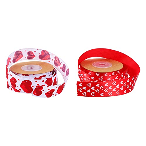 SAFIGLE 2 Rollen Romantisches Geschenkband mit Herzmuster Je Dekoratives Satinband für Geschenkverpackung Basteln und Hochzeitsdeko Zarte Schleifenbandrolle für Festliche Anlässe von SAFIGLE