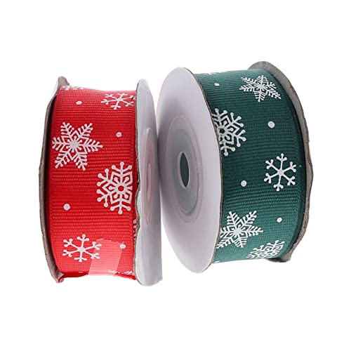 SAFIGLE 2 Rollen Weihnachts Geschenkband Breit Geschenkverpackungsband mit Schneeflocken Rot und Grün DIY Schleifenband für Weihnachtsdekoration und Geschenkverpackung von SAFIGLE