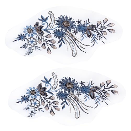 SAFIGLE 2 Stück Bestickte Blumen Patches in Blau Handgefertigte Farbechte Stoffapplikationen zum Aufnähen DIY Kleidung Dekoration für Qipao Formelle Kleider Weiche Textur Einfach zu Nähen von SAFIGLE