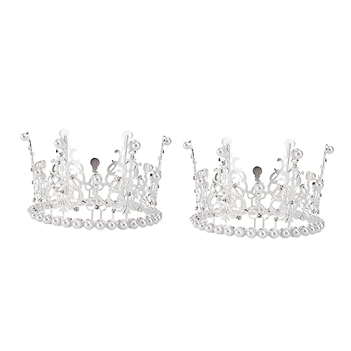 SAFIGLE 2 Stück Perlenkrone Die Krone Ornamentdekorationen Prinzessinnenkrone Party Kuchendekor Krone Kuchendekoration Krone Kopfschmuck Krone Silber Zinklegierung von SAFIGLE