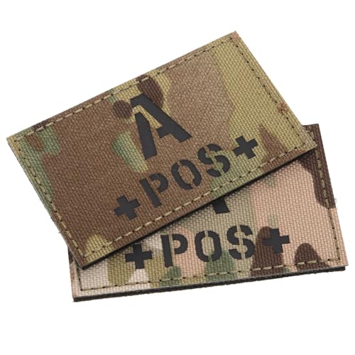 SAFIGLE 2 Stück Reflektierender Blutgruppen patch A Positiv Camouflage Militärischer Blutgruppenerkennungsaufnäher mit Befestigung für Uniformen und Rucksäcke von SAFIGLE