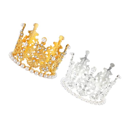 SAFIGLE 2 Stück Tiara hochzeitsdeko krone kuchen Kronendekoration Hochzeitstortedekoration Hochzeitstorte Ornamente Kuchenverzierungen mit Perlenkrone künstliche Perle von SAFIGLE