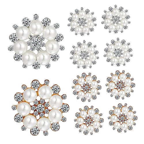 SAFIGLE 20 Stück Teiliges Strassknopf mit Künstlichen Perlen Blumenform Silber und Goldfarbene Bastelknöpfe zum Annähen für DIY Haaraccessoires Kleidung Hüte Schuhe und Schmuckgestaltung von SAFIGLE
