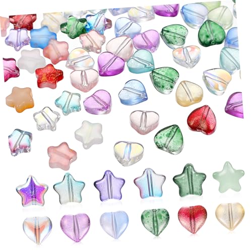 SAFIGLE 200 Stück Teiliges Glasperlen Mix Sternenform und Herzform Glatte Spacer Perlen für Schmuckherstellung DIY Armband und Halskette Bastelperlen Zubehör für Kreative Schmuckprojekte von SAFIGLE
