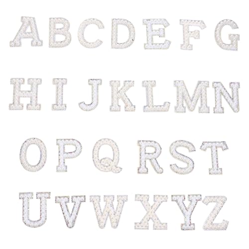 SAFIGLE 26 Stück Teiliges Alphabet Bügelbilder mit Strass und Perlen Kreative Applikationen zum Aufnähen oder Aufbügeln Vielseitig für Kleidung Taschen Hüte DIY Bastelprojekte von SAFIGLE