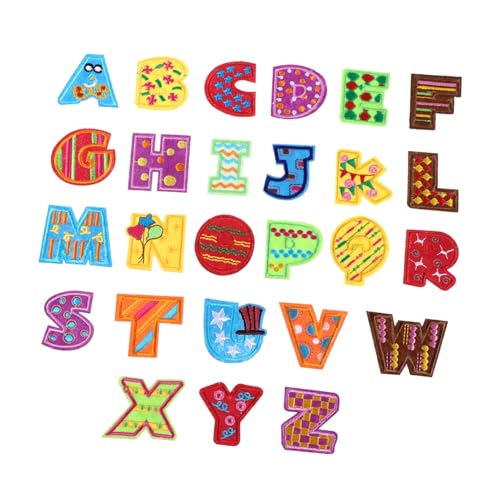 SAFIGLE 26 Stück Teiliges Buntes Buchstaben Aufbügelflicken Bestickte Stoffpatches zum Nähen und Reparieren von Kleidung für Jeans Taschen Hüte und DIY Dekoration von SAFIGLE