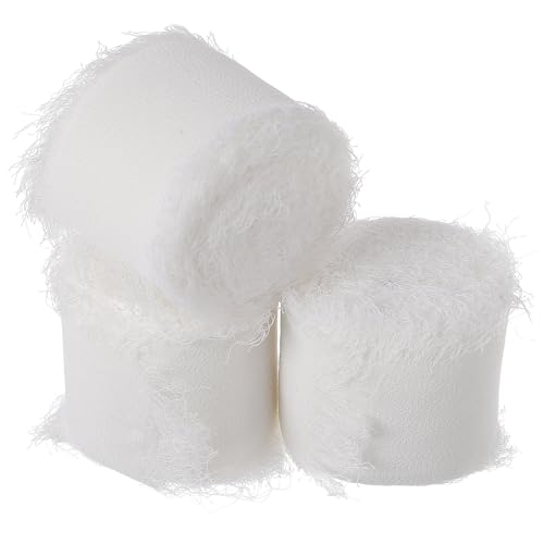SAFIGLE 3 Rollen Ausgefranstes Chiffonband Elfenbeinfarben Fransenband für Geschenkverpackung Hochzeitseinladungen Sträuße Basteln Dekoration von SAFIGLE