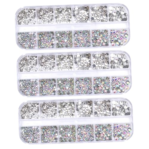 SAFIGLE 3 Stück Flache Strasssteine Transparente Rhinestone Schmucksteine für Nageldesign Diy Bastelzubehör für Schmuck und Projekte Praktischer Aufbewahrungsbox von SAFIGLE