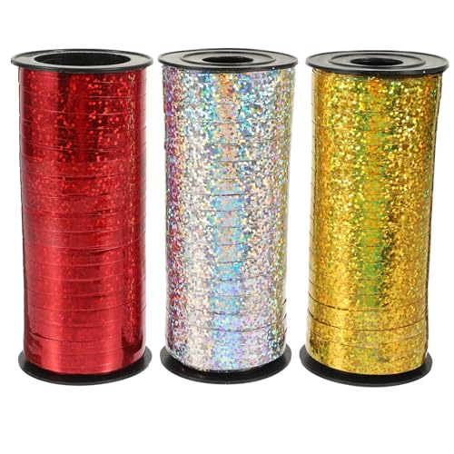 SAFIGLE 3Rollen Glänzendes Ballonband Metallic Geschenkband Für Bastelarbeiten Yards Pro Rolle Silber Rot Für Hochzeiten Partys Und Geschenkverpackungen von SAFIGLE