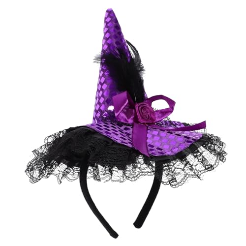 SAFIGLE 3St Hexenhut Zaubererhüte Mädchenkleidung Stirnbänder aus Spitze Kopfbedeckung Kostüme für Mädchen puppenzubehör Haar Besen Kürbis Stirnband Damen Pailletten Violett von SAFIGLE