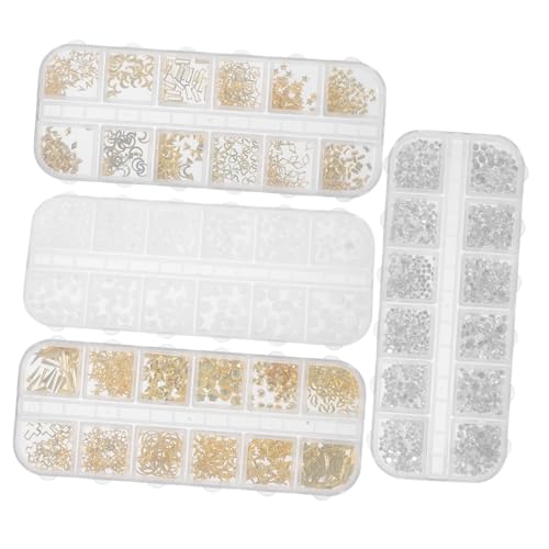 SAFIGLE 4 Boxen Geometrische Nail Art Dekoration Boxen mit Punk Strass Metall Nagelstuds und Glitzer für Kreative Designs Einfach Anzuwenden für Partys und Besondere Anlässe von SAFIGLE