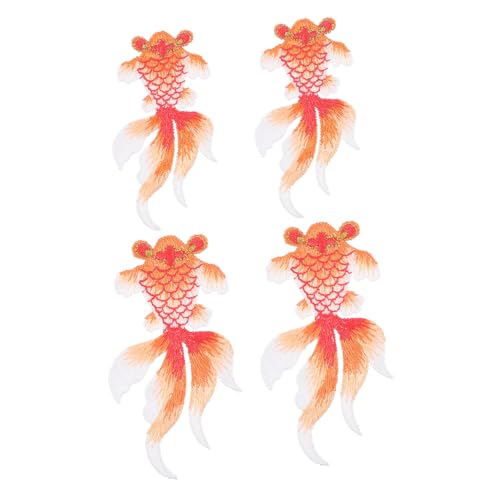 SAFIGLE 4 Stück Teiliges Bestickte Goldfisch Patches Lebendige Applikationen zum Aufnähen für Kleidung und Rucksäcke DIY Dekorative Stoffflicken Eleganter Stoffornament Ersatz von SAFIGLE