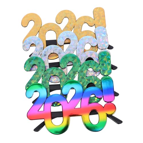 SAFIGLE 4 Stück Teiliges Partybrillen aus Bunte Lustige Neujahrs Festtagsbrillen für Fotoaccessoires und Feierdekoration Geeignet für Silvester Geburtstage und Jubiläen von SAFIGLE