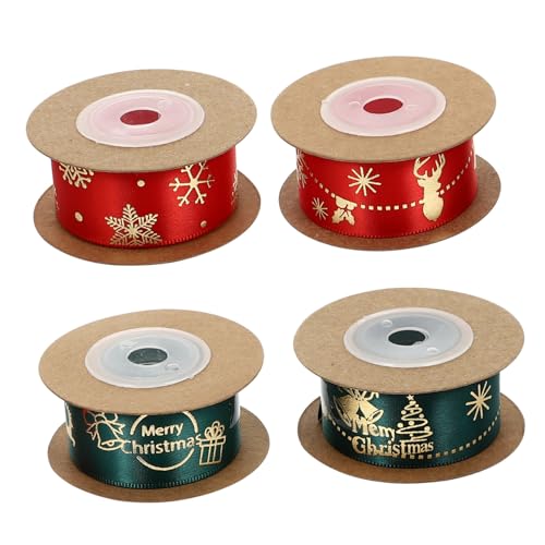 SAFIGLE 4Rollen Weihnachts Geschenkband Rot Grüne Schleifen mit Glocken Schneeflocken und Schneemann Motiven Festliche Geschenkverpackung und Dekoration für Weihnachten Vielseitig von SAFIGLE