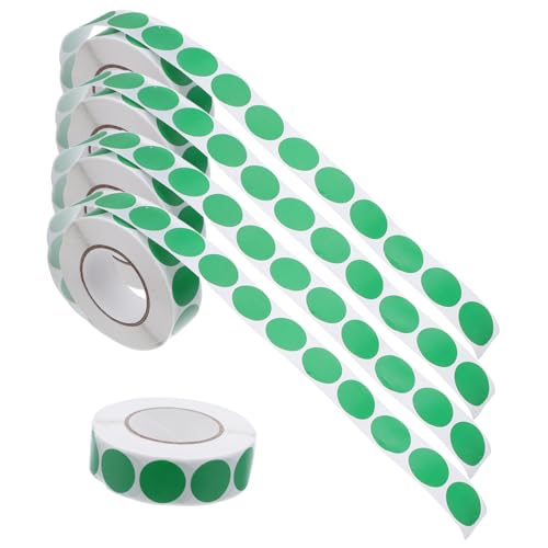 SAFIGLE 5 Rollen Grüne Runde Selbstklebende Aufkleber Blanko Papieretiketten Wasserfest Beschreibbar für Umschläge Geschenkverpackung Büro und Zuhause von SAFIGLE