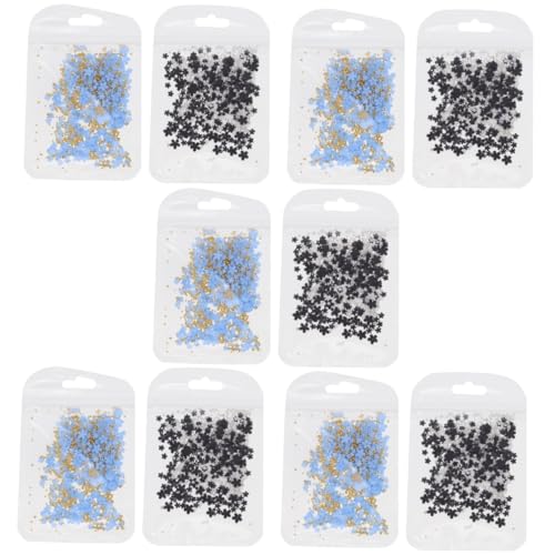 SAFIGLE 5 Stück Dekorativen Nagelblumen Ersetzbare Nail Art Charms aus Acryl Blaue Blumen mit Goldenen Perlen Schwarze Blumen mit Silbernen Perlen für Nageldesigns von SAFIGLE