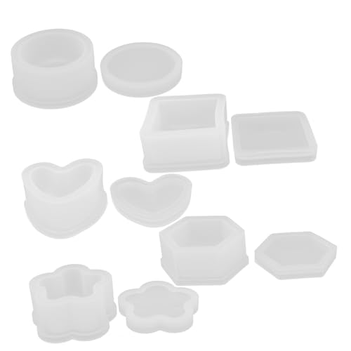 SAFIGLE 5 Stück Teiliges Silikon-formenset mit Deckel für Epoxidharz Inklusive Herz- Sechseck- Rechteck- Blumen Rundformen Vielseitig für DIY Schmuck Kerzenhalter und Aufbewahrungsboxen von SAFIGLE