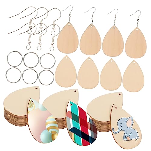 SAFIGLE 50 Stück Teiliges DIY Holz Ohrhänger mit Gebohrten Tropfen Anhängern Naturbelassen Leicht zum Basteln und Gravieren Schmuckzubehör für Frauen für Weihnachts und SAFIGLE 50 Stück Teiliges DIY Holz Ohrhänger mit Gebohrten Tropfen Anhängern Naturbelassen Leicht zum Basteln und Gravieren Schmuckzubehör für Frauen für Weihnachts und von SAFIGLE