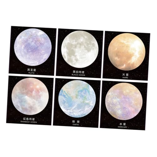 SAFIGLE 6 Stück Teiliges Planetenset Selbstklebende Runde Memo Pads mit Starker Haftung Bunte Mond Planeten notizzettel Spielerische Büro Schulzubehör Notizblöcke für Erwachsene von SAFIGLE