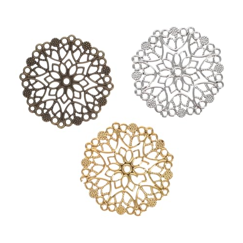 SAFIGLE 60 Stück DIY Schmuckzubehör Große Runde Hohle Blumen Anhänger in Gold Weiß K und Bronze für Schmuckherstellung Haarspangen Dekoration von SAFIGLE