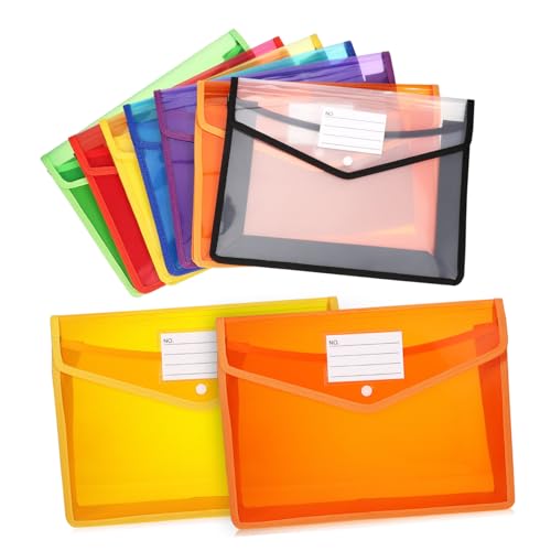 SAFIGLE 7 Stück Transparente Dokumententaschen mit Druckknopf Etikettentasche Erweiterbar Farbige Datei taschen PP für Büro und Reiseorganisation von SAFIGLE