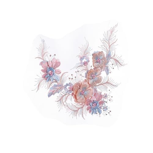 SAFIGLE Blauer Blumen spitzenstoff aufnäher mit Handgenähten Perlen und Pailletten Bestickter Spitzen flicken als Kleidungszubehör Feine Verarbeitung für Damenkleider und Kostüme von SAFIGLE