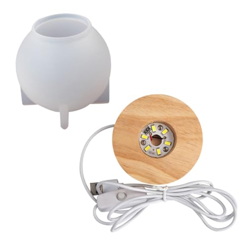 SAFIGLE DIY Kristallkugel LED Nachtlicht Gießform Silikon Ball Lampenform mit Holzsockel für Handgemachte Dekorationen und Dimmbares Warmes Licht von SAFIGLE