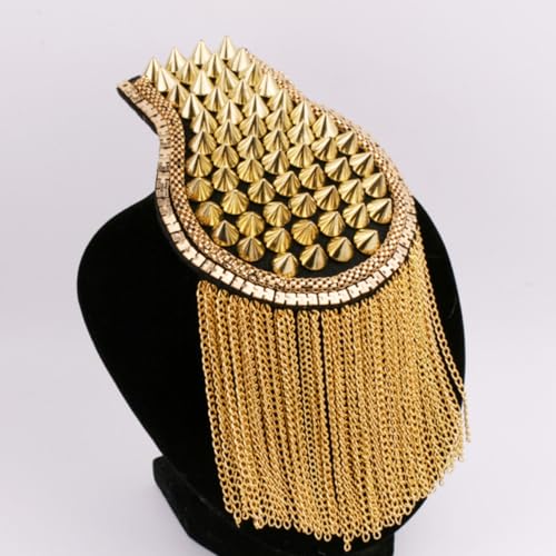 SAFIGLE Fransen Epaulette Schulterklappen mit Nieten Goldfarbene Anzug Accessoires Modisch für Kostüm Bühnenoutfit Langlebig Leicht von SAFIGLE