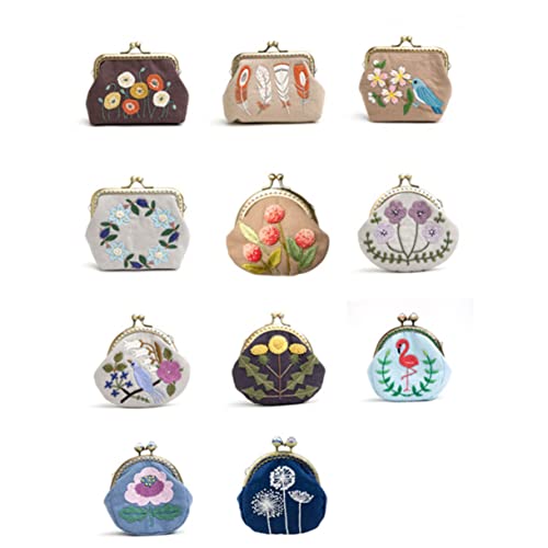 SAFIGLE Handgenähtes Stickerei Set mit Münzbörse aus Stoff DIY Embroiderie Werkzeugset für Anfängerinnen Inklusive Wollnadel und Zubehör Blumenmuster Kleine Handtasche für Frauen und von SAFIGLE