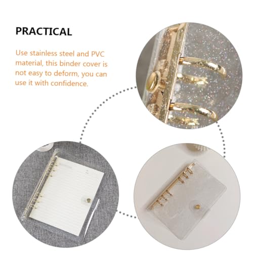 SAFIGLE PVC Ringbuch Gold Glitter Binder Schutzhülle mit Metallringen Nachfüllbar Transparent Wasserabweisend für Büro Schule Reise und Notizbuch von SAFIGLE