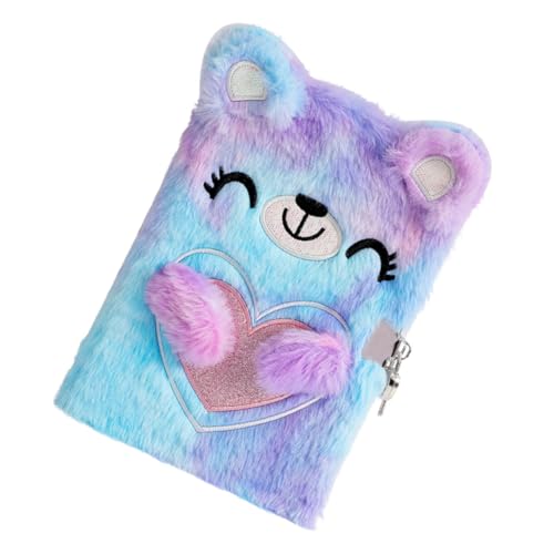 SAFIGLE Plüsch Notizbuch mit Schloss Cartoon Bär Tagebuch Journal für Mädchen Kawaii Flauschiges Tagebuch Privates Schloss Notizblock Geschenk für Schule und Geburtstag von SAFIGLE