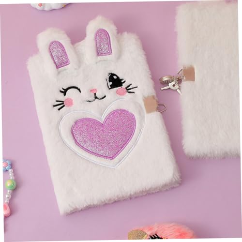 SAFIGLE Plüsch Notizbuch mit Schloss Tagebuch Fluffy Notepad Cartoon Häschen Motiv Tragbar Schreibblock für Schule und Reisen Herz Design von SAFIGLE